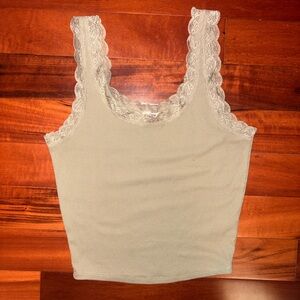 ✨3/$30✨Lace-Trim Ribbed Tank Top in Sage Green